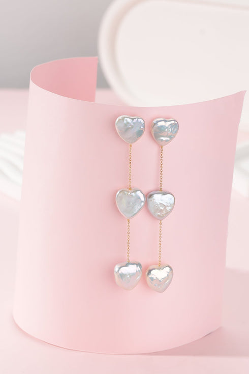 Heart Shape Baroque Pearl Long Earrings - May-Lynn Jewelry